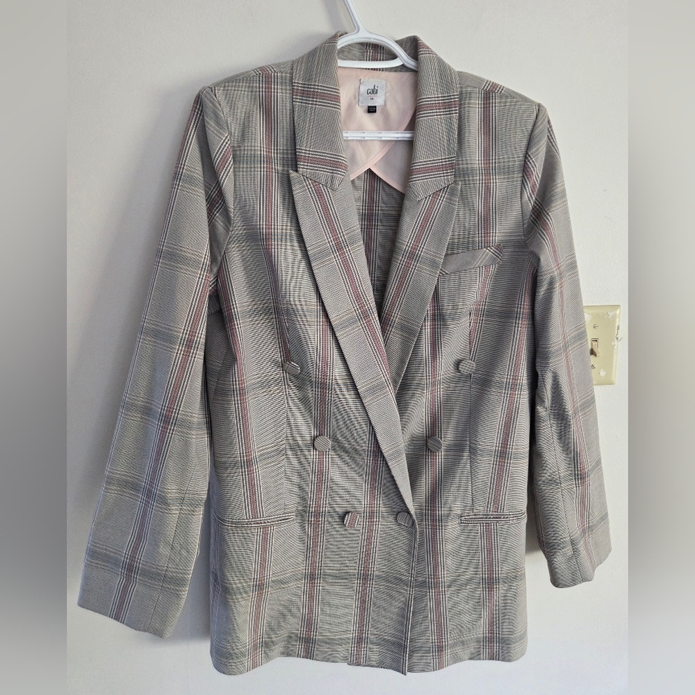 CaBi Sleuth Blazer Plaid Jacket Double Breasted Sz 14